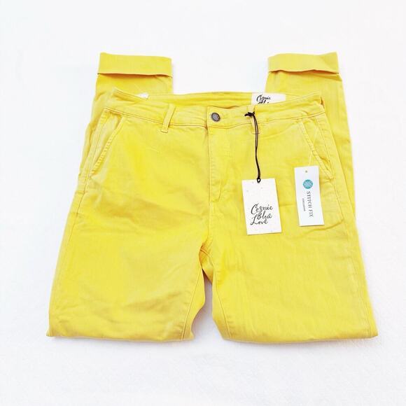 Cosmic Blue Love Yellow Denim Jeans Cuffed Hem Zip Fly Skinny Size 29 - Picture 4 of 6